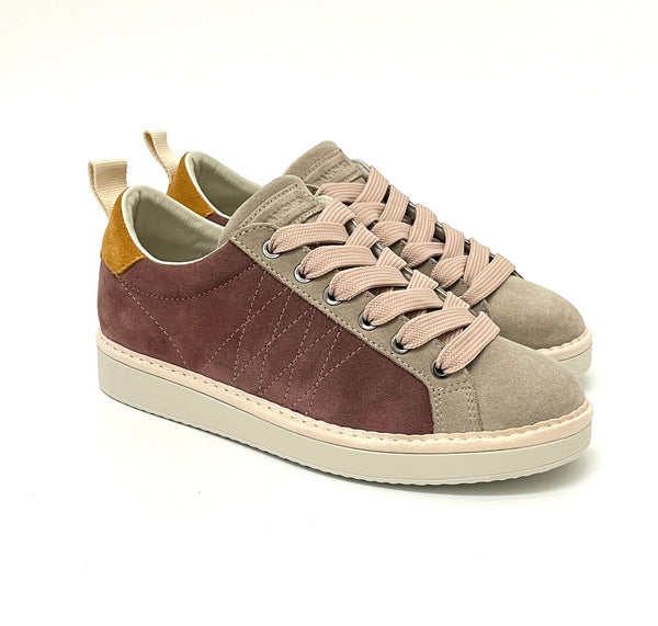 Sneakers PANCHIC Lace-Up Shoe Tricolor Suede Wool Brownrose Grey Curry