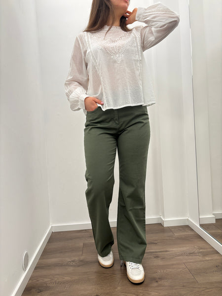 God Save Denim Primula-2 pantalone straight colore salvia